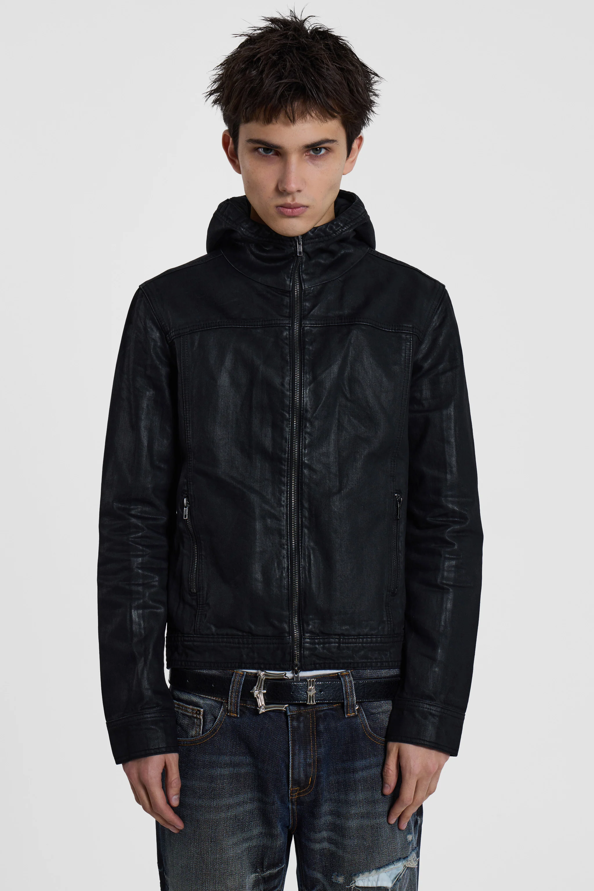Black Bedrock Waxed Hooded Denim Jacket