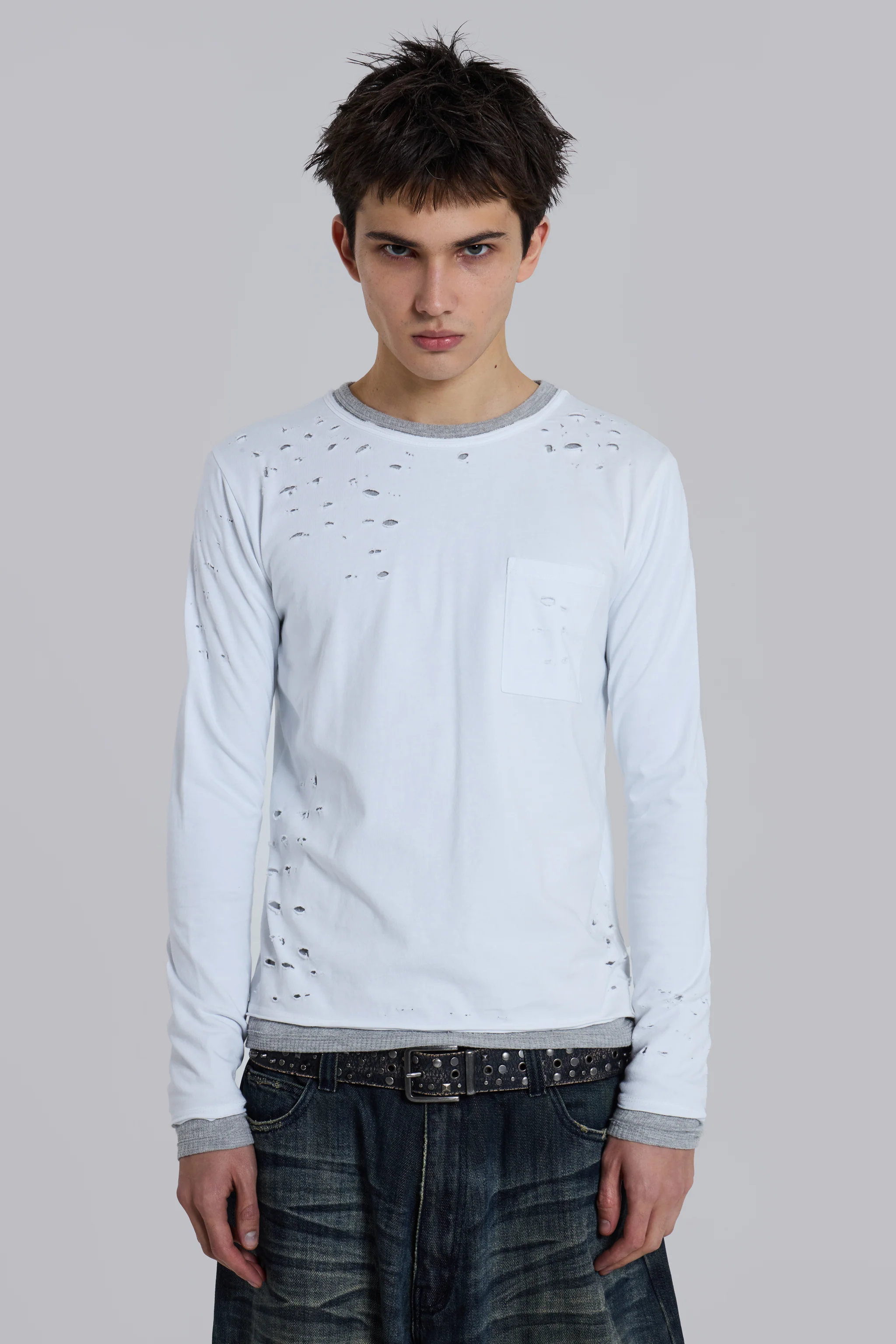 Distressed Double-Layered Waffle Top 1 Distressed Double-Layered Waffle Top