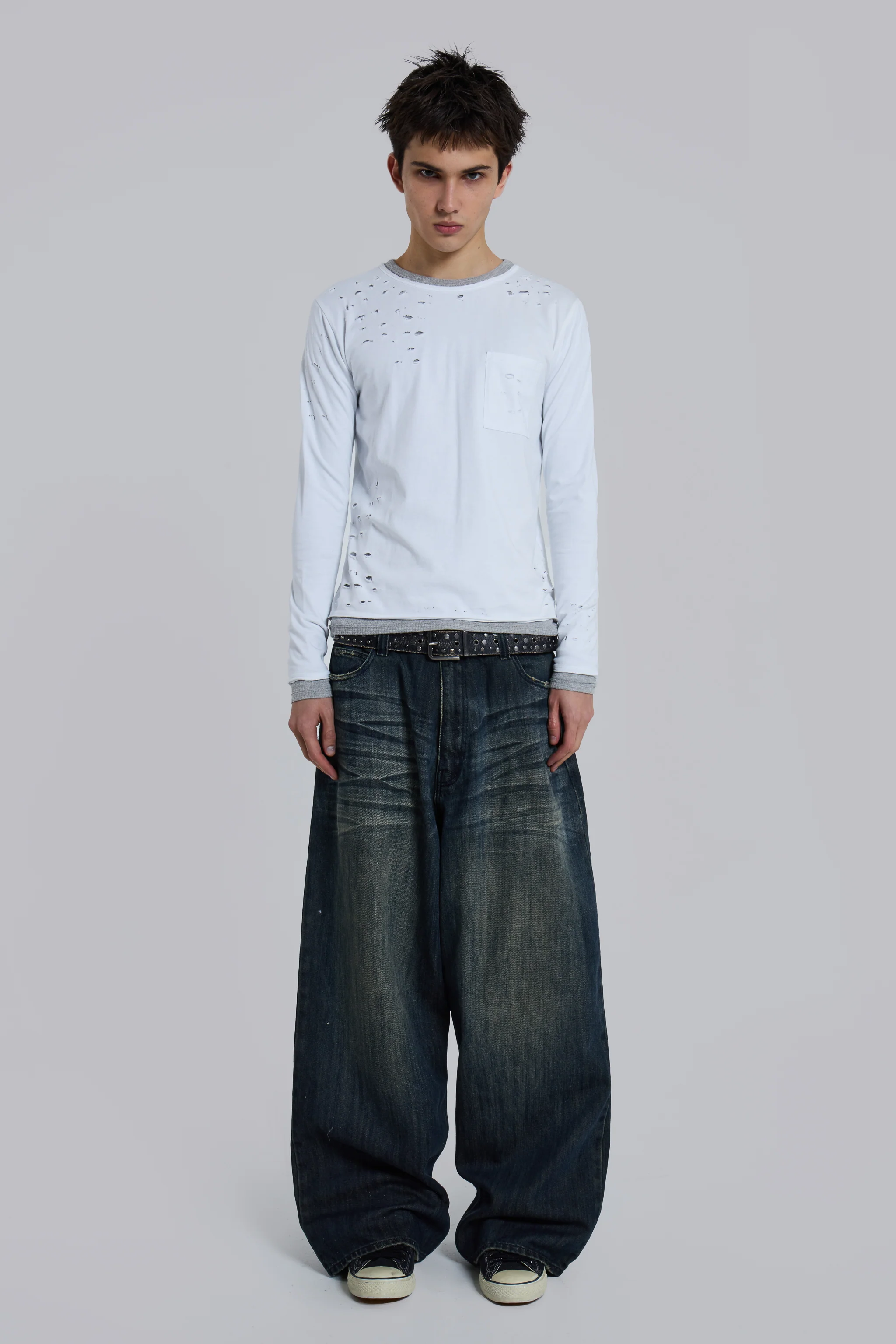 Distressed Double-Layered Waffle Top 2 Distressed Double-Layered Waffle Top