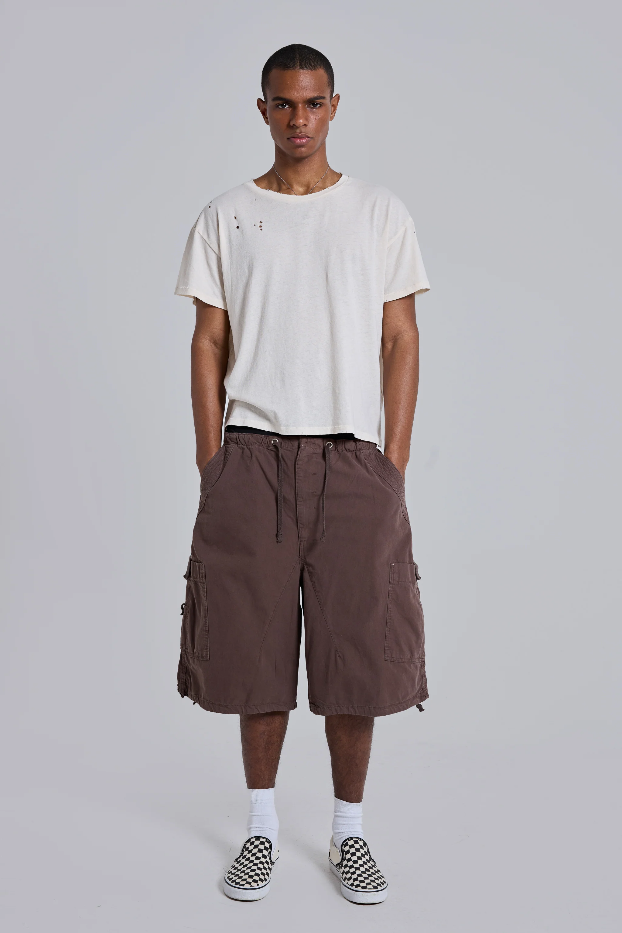Brown Parachute Cargo Baggy Shorts