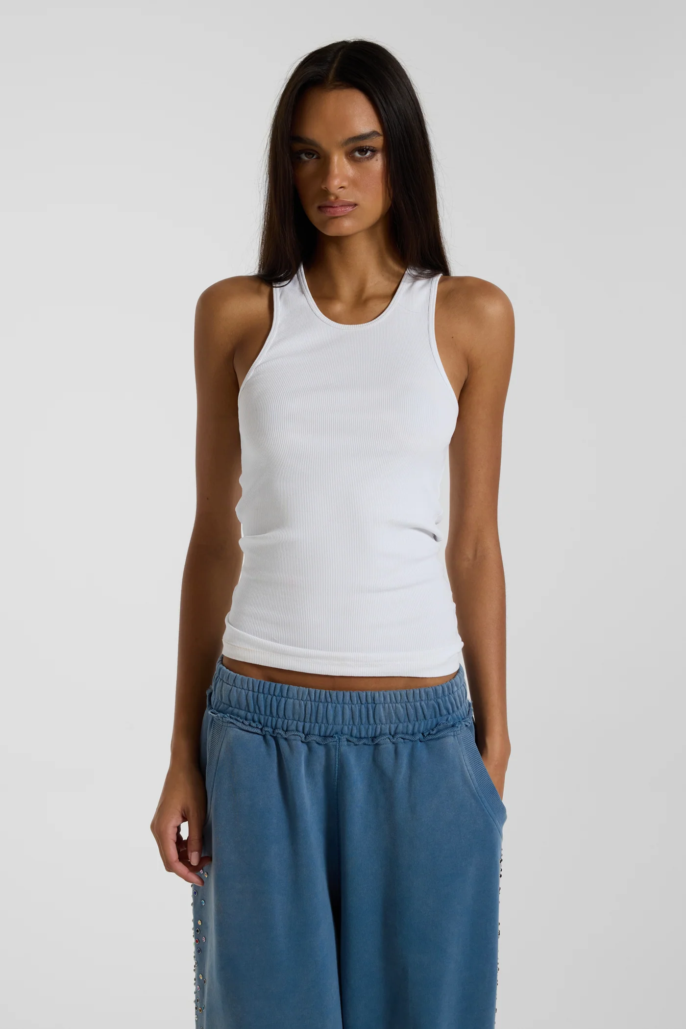 White Rib Longline Vest 1 White Rib Longline Vest