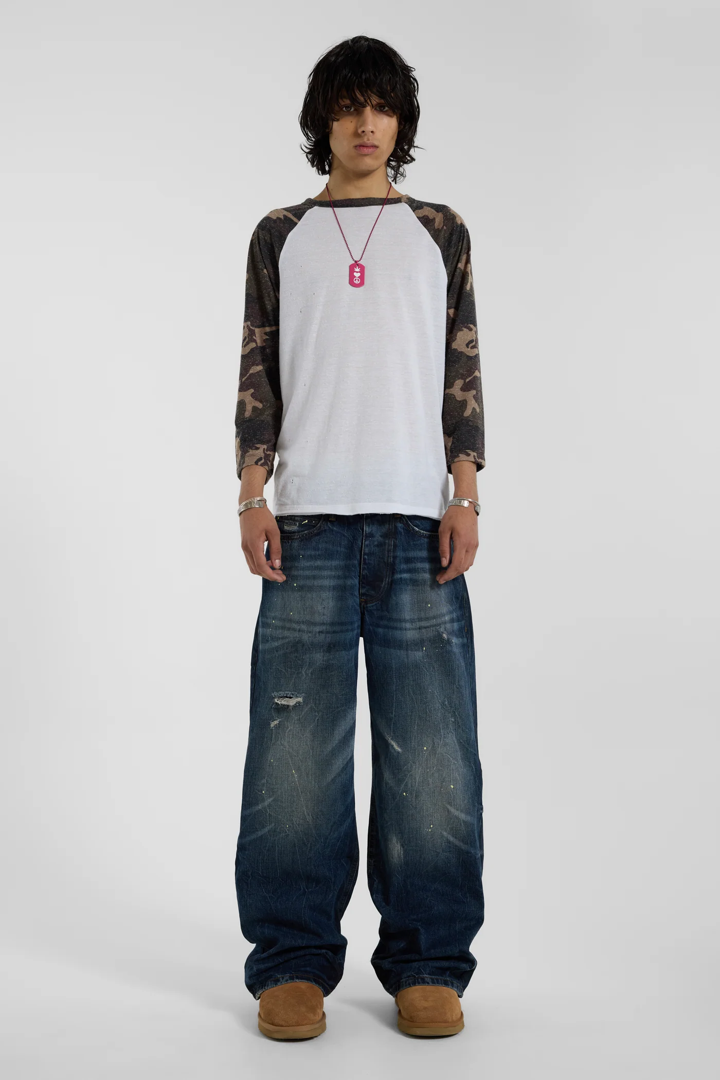 Camo Los Angeles Distressed Raglan Top