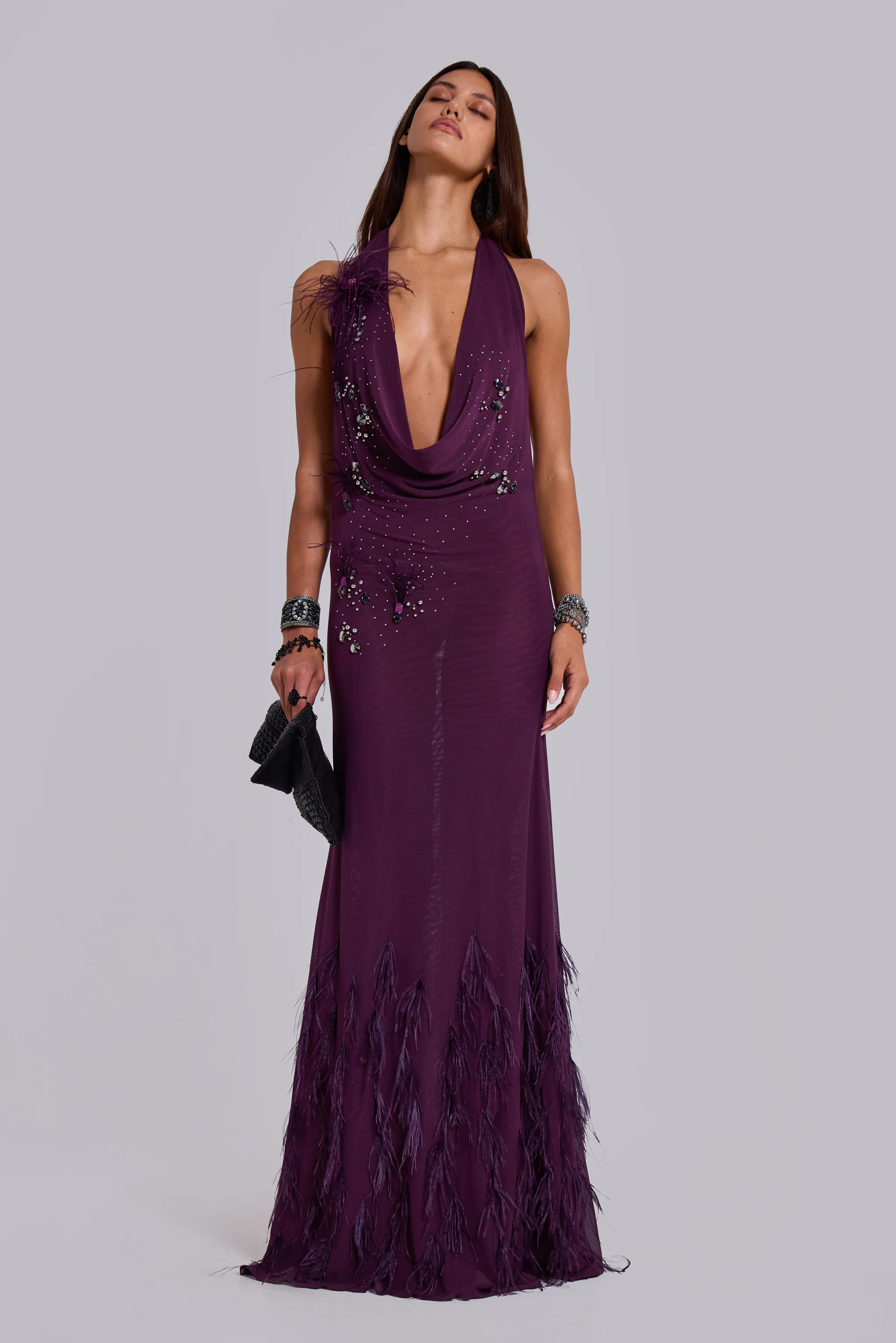Ember Embellished Plunge Maxi Dress with Real Feather 5 Ember Embellished Plunge Maxi Dress with Real Feather