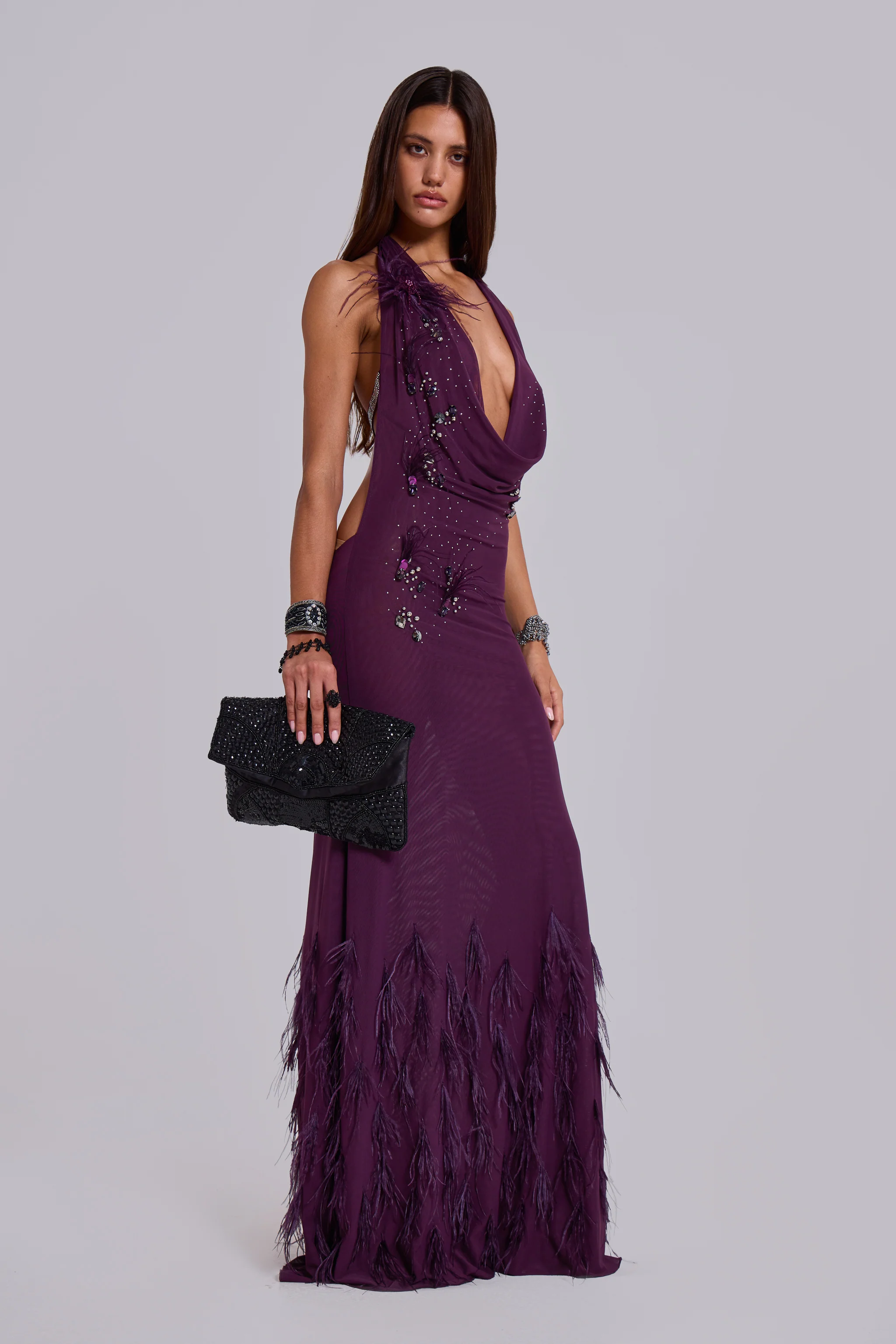 Ember Embellished Plunge Maxi Dress with Real Feather 8 Ember Embellished Plunge Maxi Dress with Real Feather
