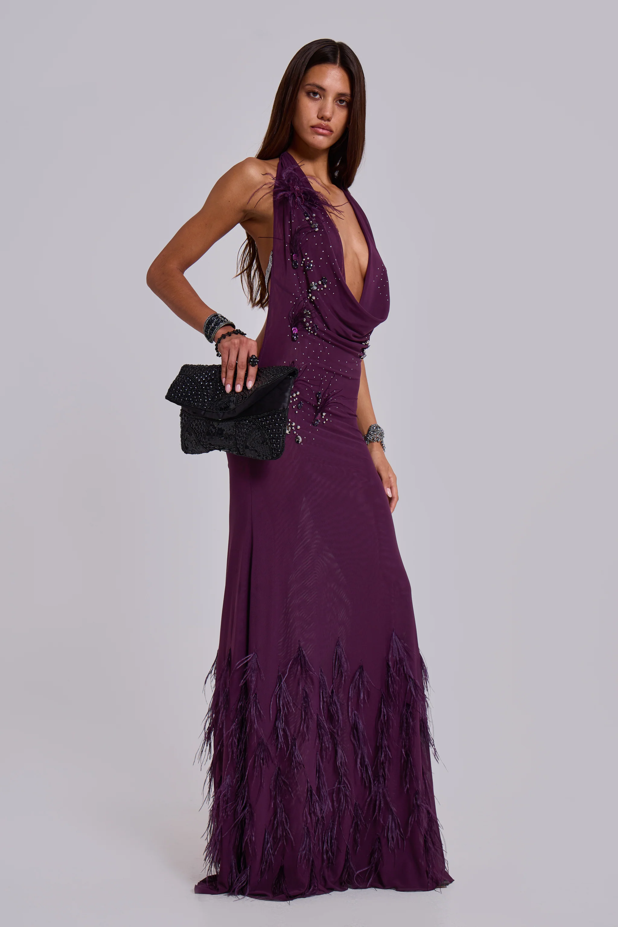Ember Embellished Plunge Maxi Dress with Real Feather 9 Ember Embellished Plunge Maxi Dress with Real Feather