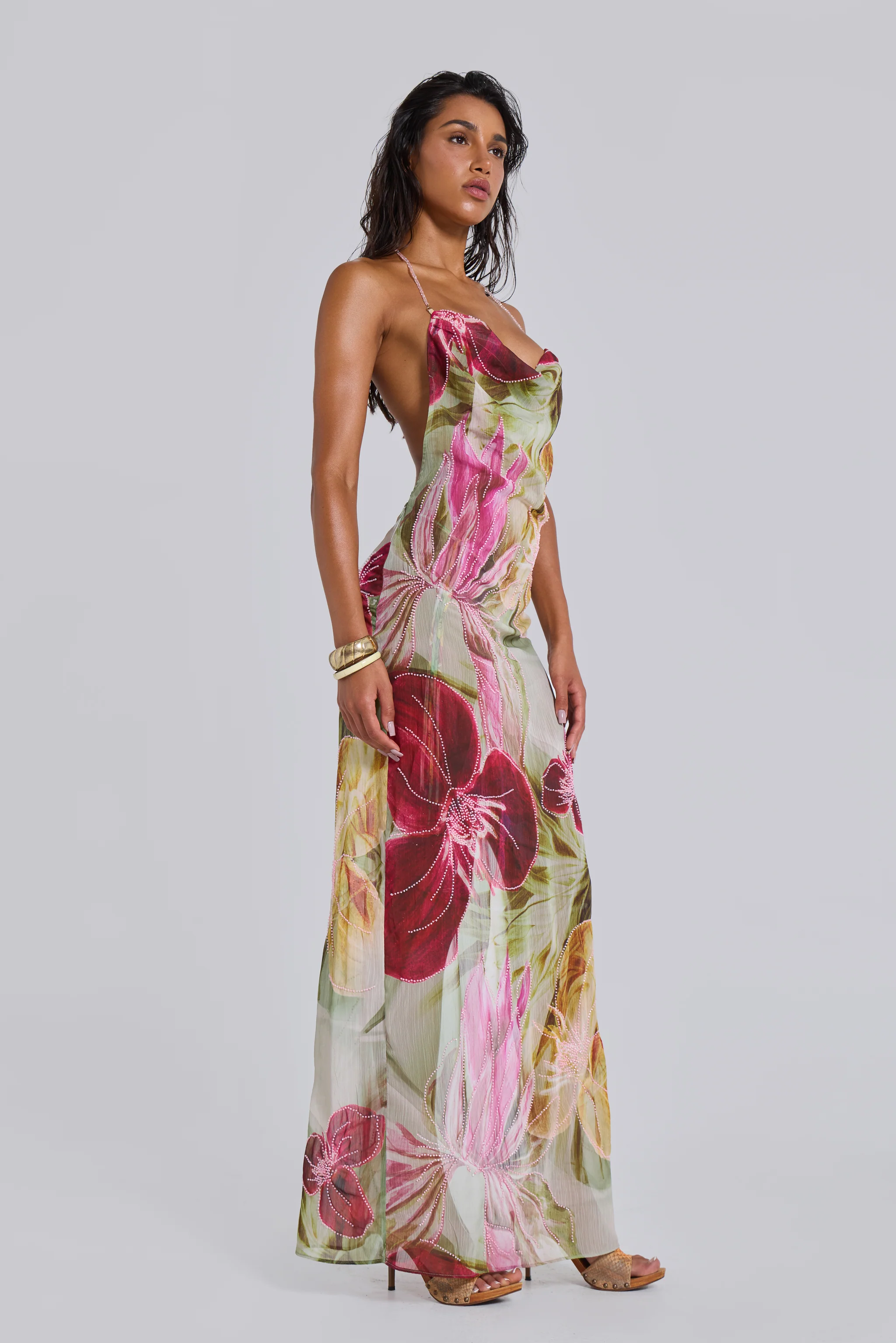 Dahlia Hand-Beaded Backless Chiffon Maxi Dress in Rosa 1 Dahlia Hand-Beaded Backless Chiffon Maxi Dress in Rosa