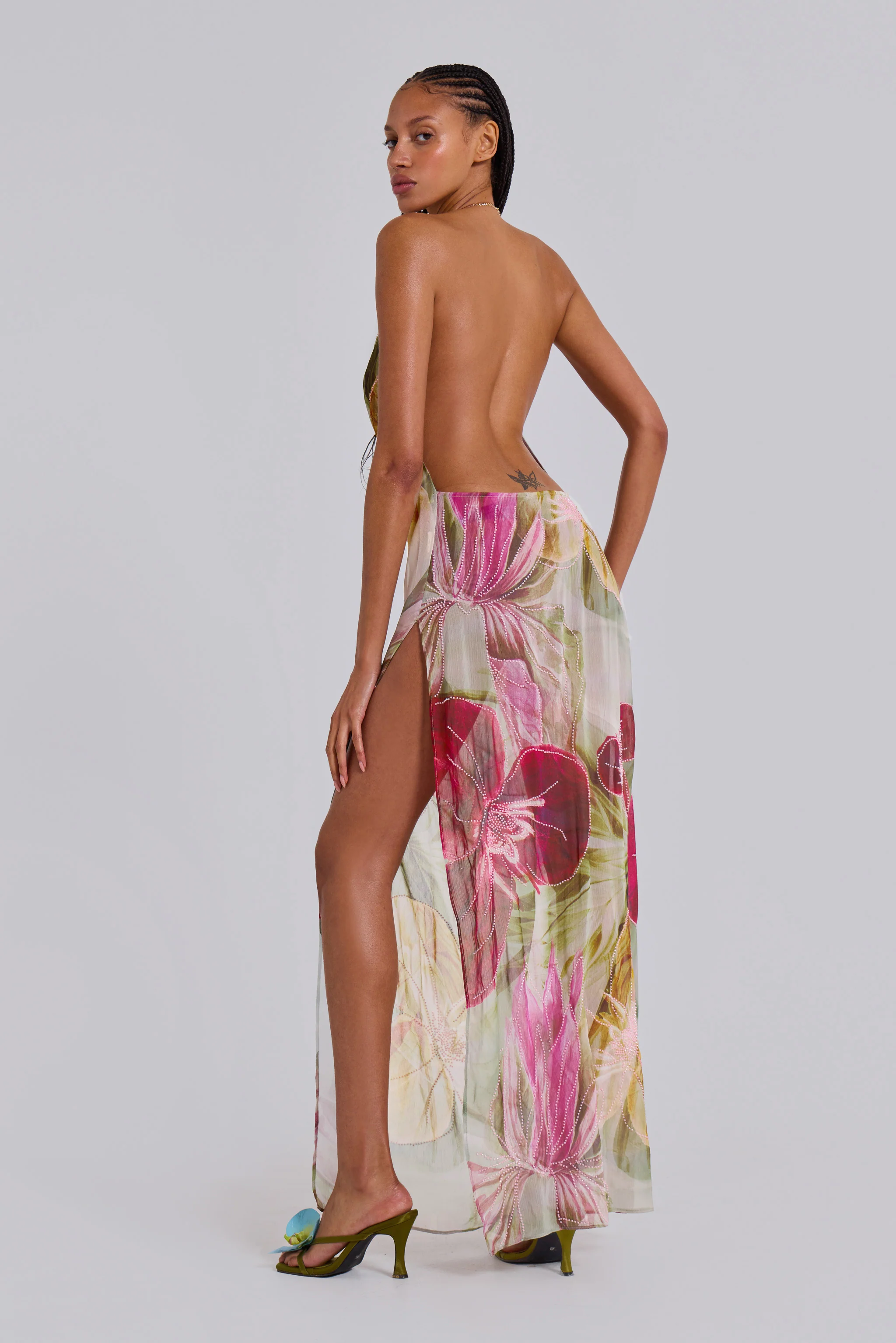 Dahlia Hand-Beaded Backless Chiffon Maxi Dress in Rosa 2 Dahlia Hand-Beaded Backless Chiffon Maxi Dress in Rosa