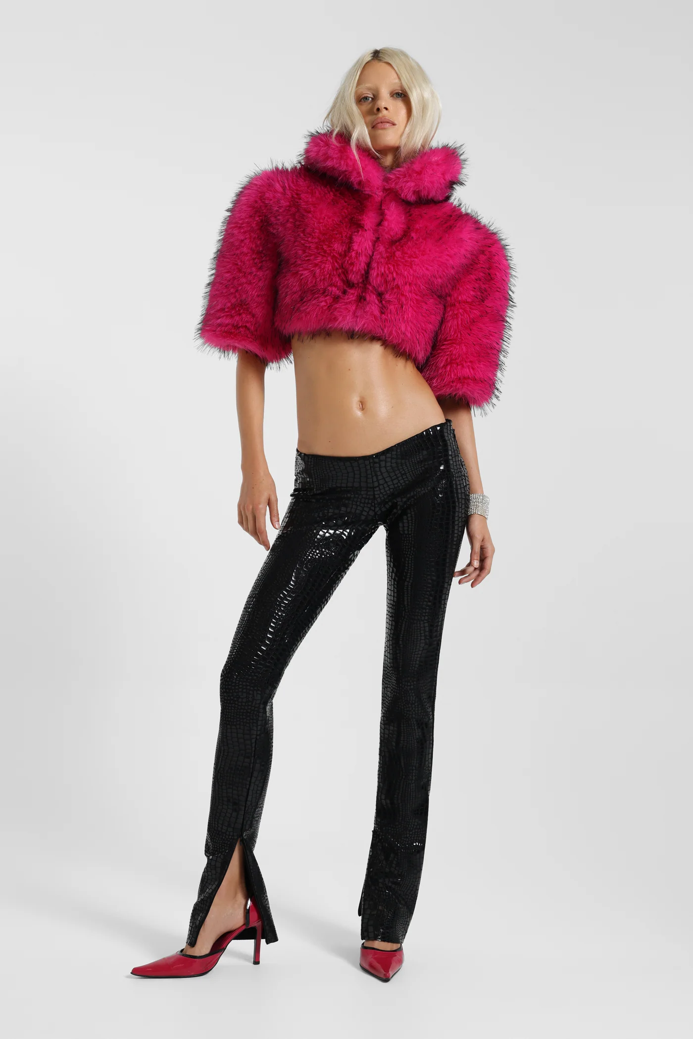 Avlon Faux Fur Crop Jacket in Pink 4 Avlon Faux Fur Crop Jacket in Pink