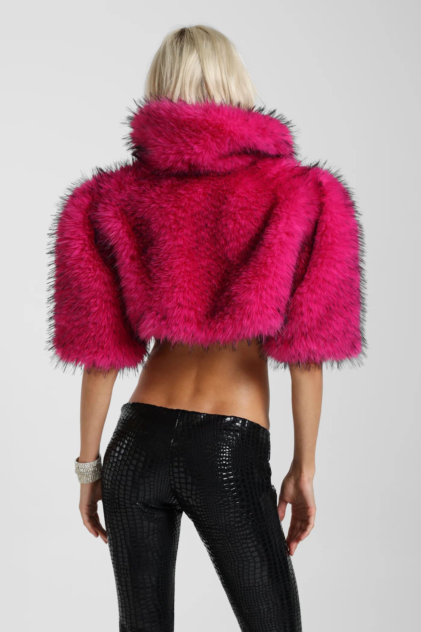 Avlon Faux Fur Crop Jacket in Pink 6 Avlon Faux Fur Crop Jacket in Pink