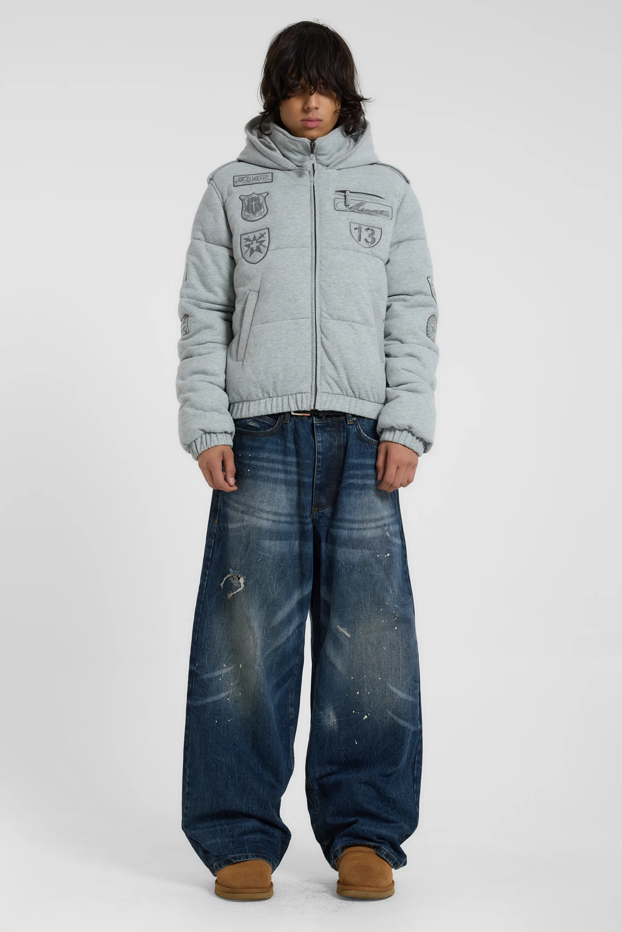 Badge Grey Jersey Puffer Jacket