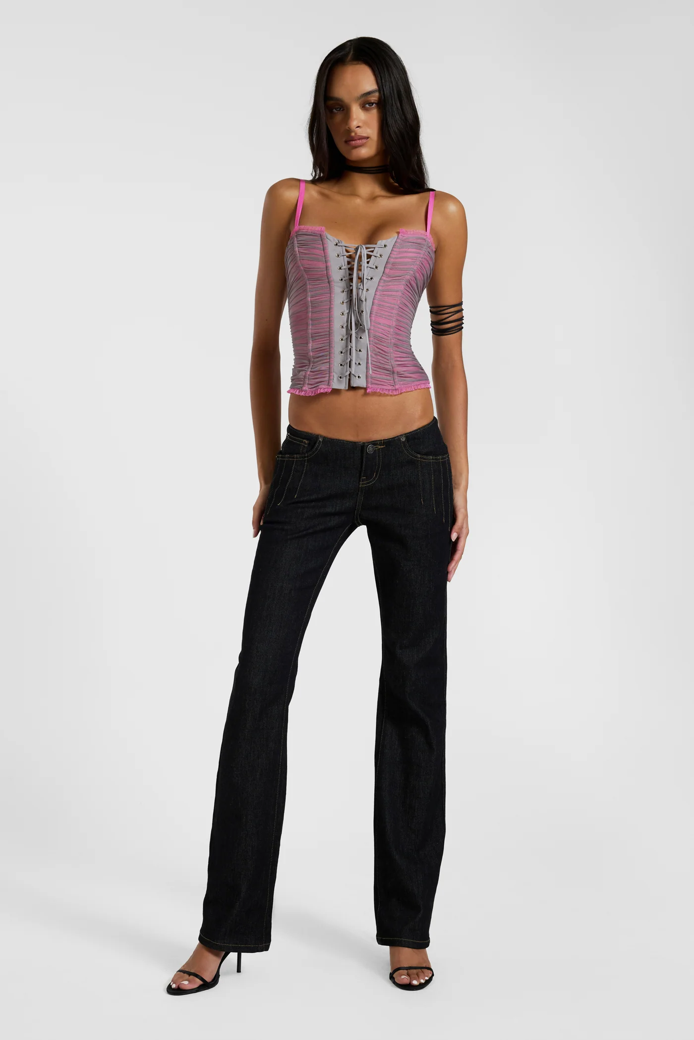 Velita Ruched Lace Up Corset in Pink 3 Velita Ruched Lace Up Corset in Pink