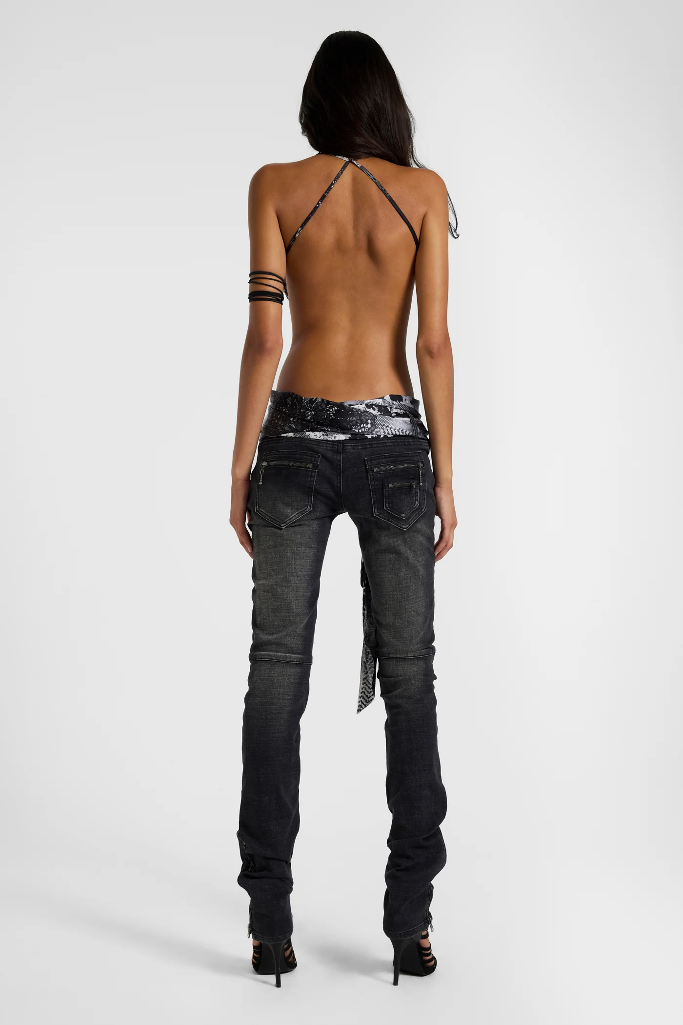 Ayla Satin Backless Plunge Wrap Top In Skull 7 Ayla Satin Backless Plunge Wrap Top In Skull