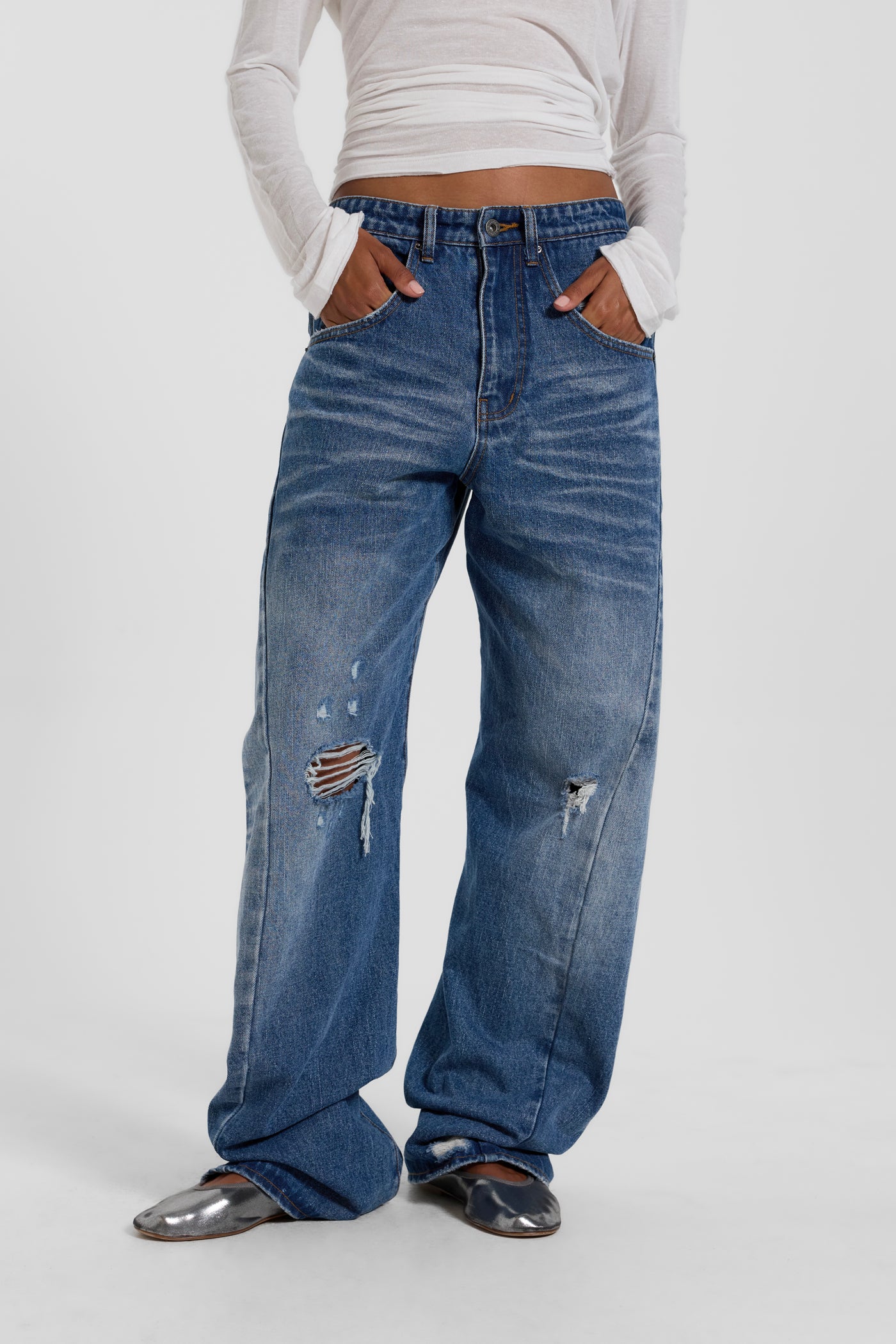 Mid Blue Baggy Twisted Seam Jeans 1 Mid Blue Baggy Twisted Seam Jeans