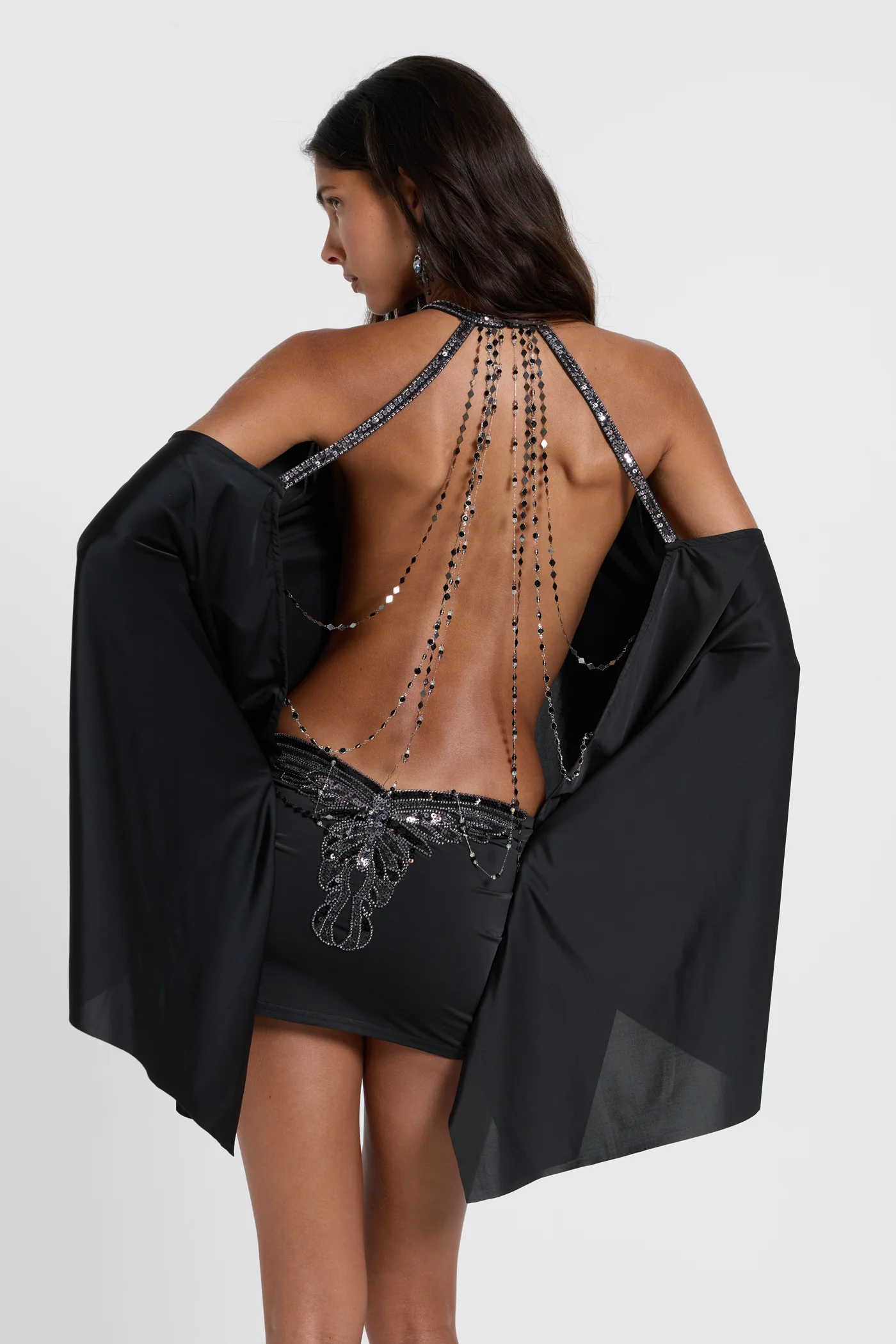 Alula Embellished Butterfly Mini Dress in Black