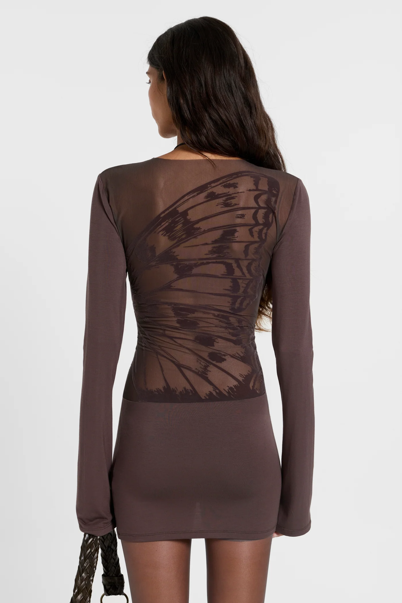 Butterfly Mesh Mini Dress in Brown